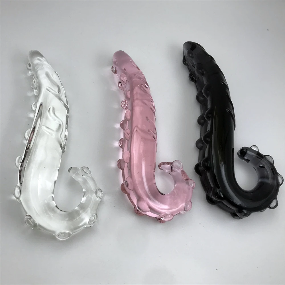 Hippocampus Shape G Shape Pyrex Glass Crystal Dildo with Spot Beads Fake Penis Anal Butt Plug Gay Masturbation Box Shipping