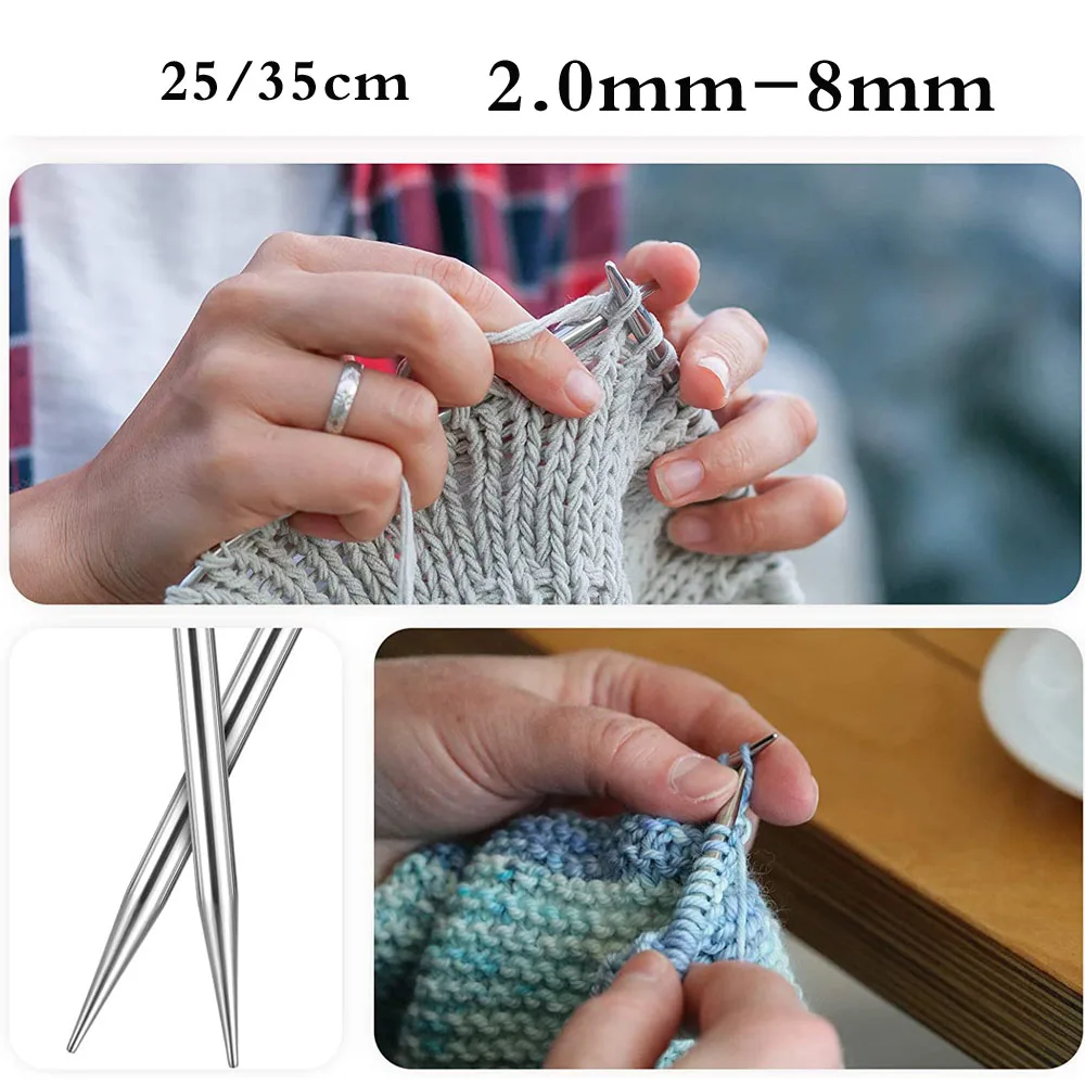 Aiguilles à tricoter en acier inoxydable, 22 pièces, 2mm-8mm, ensembles de crochets droits à pointe unique, 25/35cm, aiguilles à tricoter pour pull