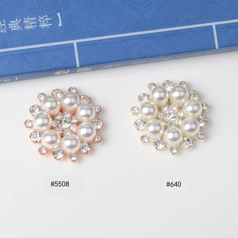 Free Shipping Wholesale 28mm 100pcs/lot Flatback Rhinestone Button With Pearl For Hair Flower Wedding Embellishment LSRB05018