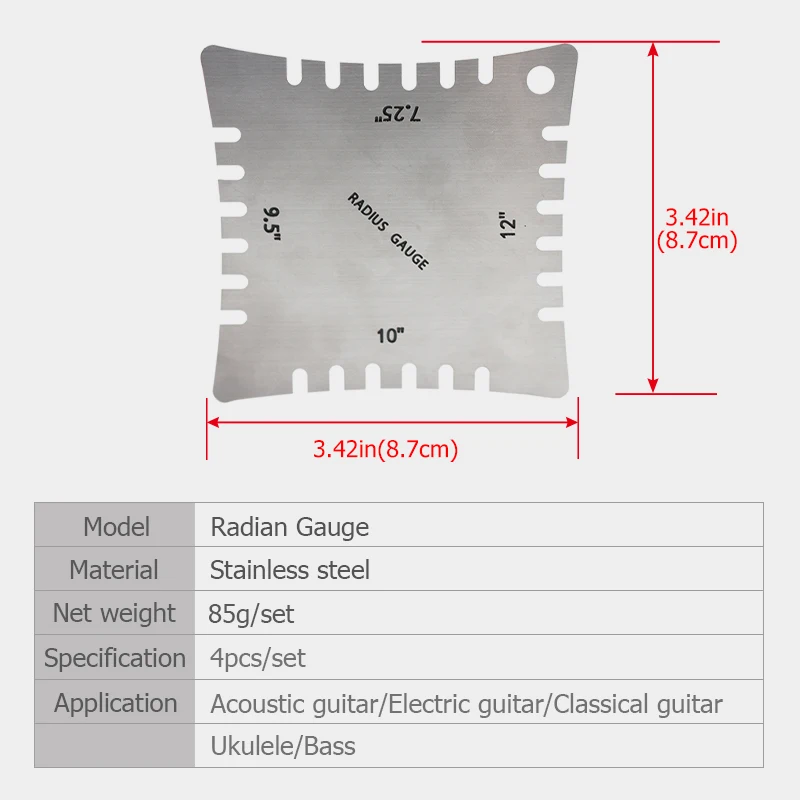 4 قطعة/المجموعة الغيتار حقق الشعاع مقاييس الأصابع راديان سلسلة ارتفاع قياس أدوات عالية الجودة