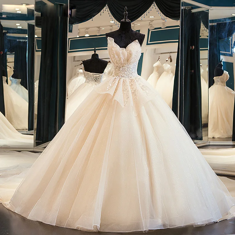 Vestido de noiva 2021, vestido luxuoso com renda, sem alças, elegante, varre, trem, princesa, tamanho personalizado