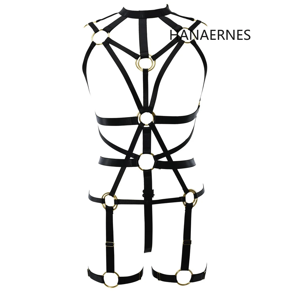 Hanaernes Đen Gothic Gợi Cảm Thun Body Lồng Nữ Thanh Múa Cột Dây Body Xòe Bộ Đồ Lót Nữ Treo Áo