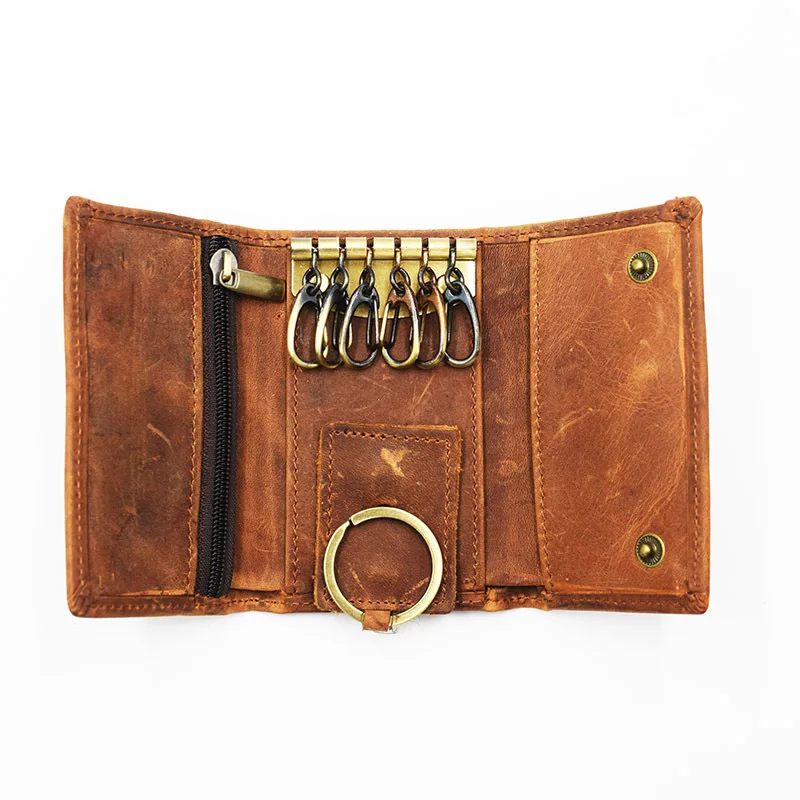 Genuine Leather Key Bag Unisex Key Purse Multifunction Organizer Wallet Men Key Holder Housekeeper Small Key Case Keys Pouch