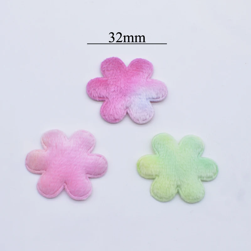 50Pcs 32mm imbottito arcobaleno peluche fiore peloso Applique per copricapo fai da te clip di capelli arco accessorio vestiti fatti a mano cappello