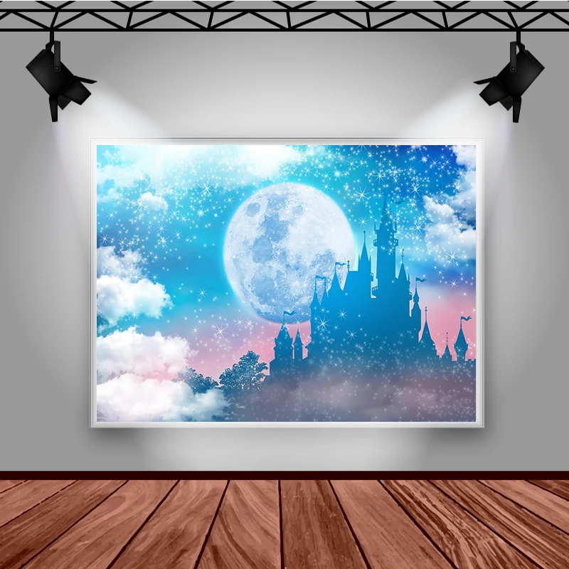 Mocsicka – arrière-plan de photographie, Super lune, château de fantaisie, accessoires de décoration, toile de fond de Portrait d'enfant, bannière