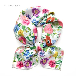 Fashion hijab pure twill silk scarf for women printing flower 65cm square bandana foulard ladies hair scarves headscarf warp