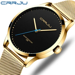 Relogio Masculino CRRJU Uhr für Männer Casual Goldene Schwarz Quarz Uhren Minimalistischen Sport Uhren Herren Mesh Wasserdichte Uhr