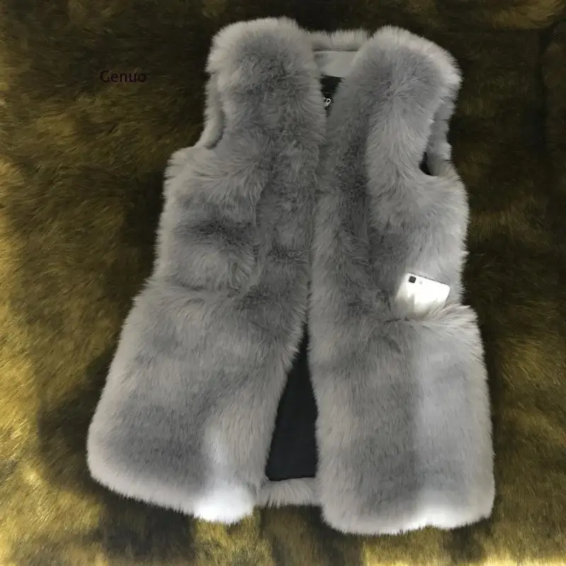 Women Faux Fur Coats 2020  Faux Fur Vest Gilet Elegant Fake Fox Fur Femme Winter Outwear Long Waistcoat