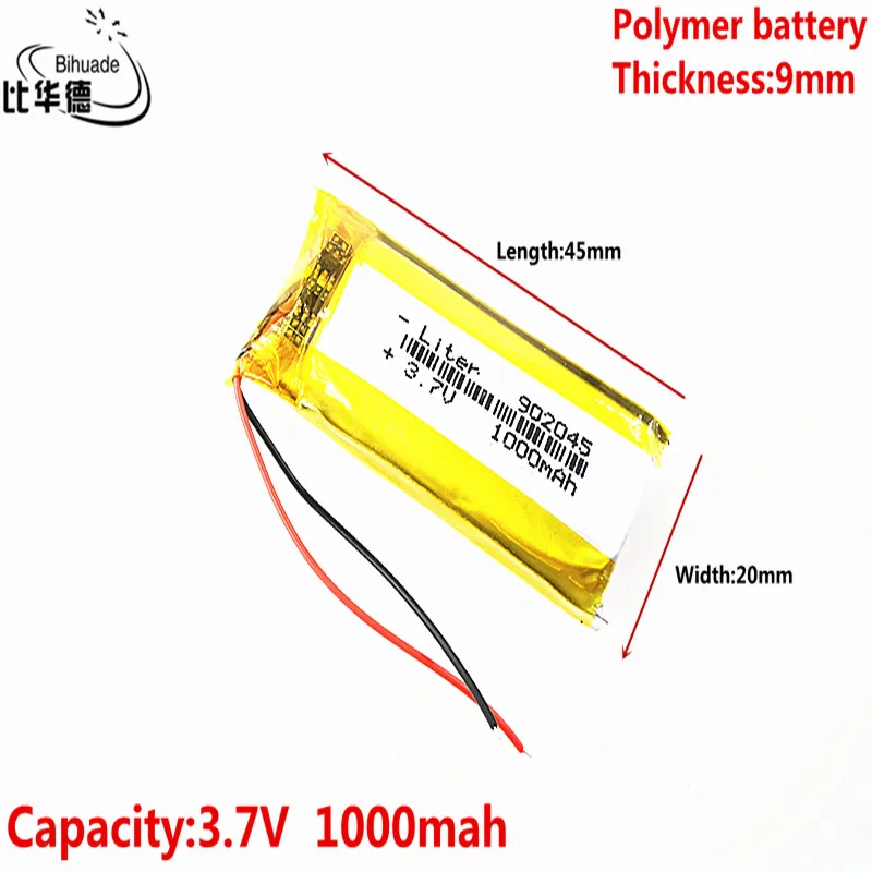 LiteR Energy Battery Good Quality 3.7V, 1000mAh 902045 Polymer Lithium Ion / Li-ion Battery for Tablet PC BANK, GPS, MP3, MP4
