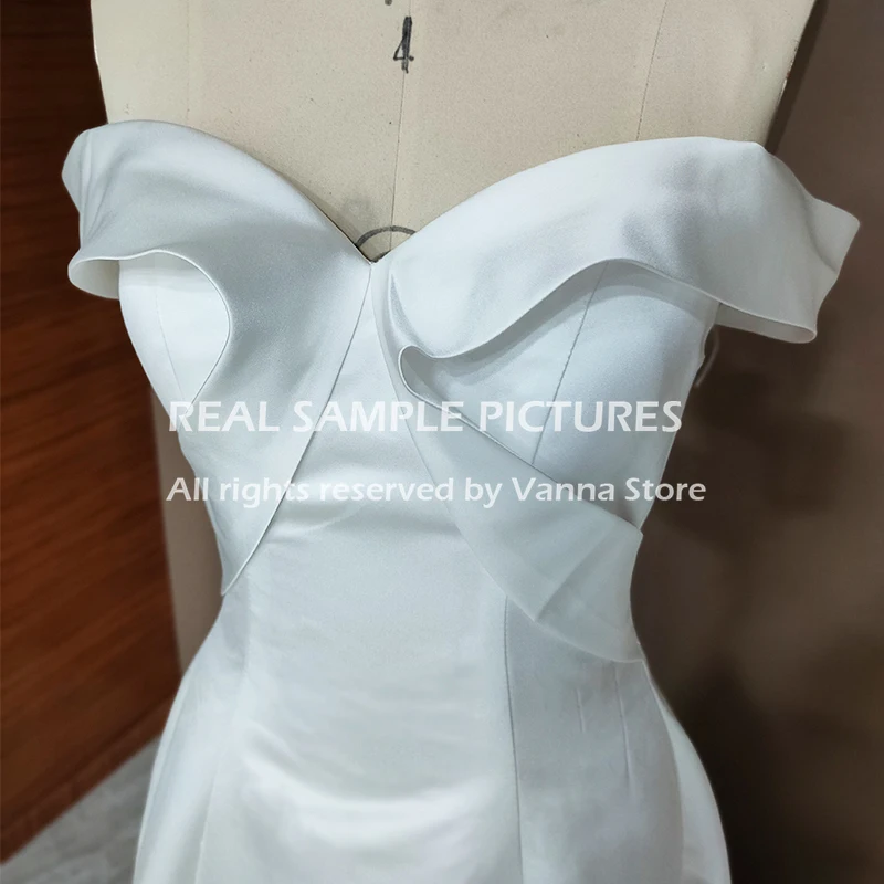 Factory Prijs Real 'S Uit Schouder Satin Micro Bruidsjurken Lace Up Custom Made Simple A Line Modest Lange Bridal jurk