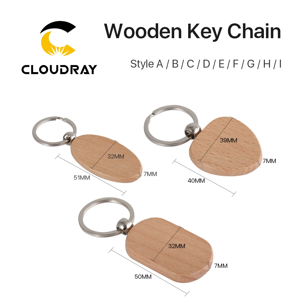 Cloudray 5pcs Co2 Engraving Marking Material Solid Wooden Key Chain DIY Gift Material for DIY Machine Co2 Engraving Machine