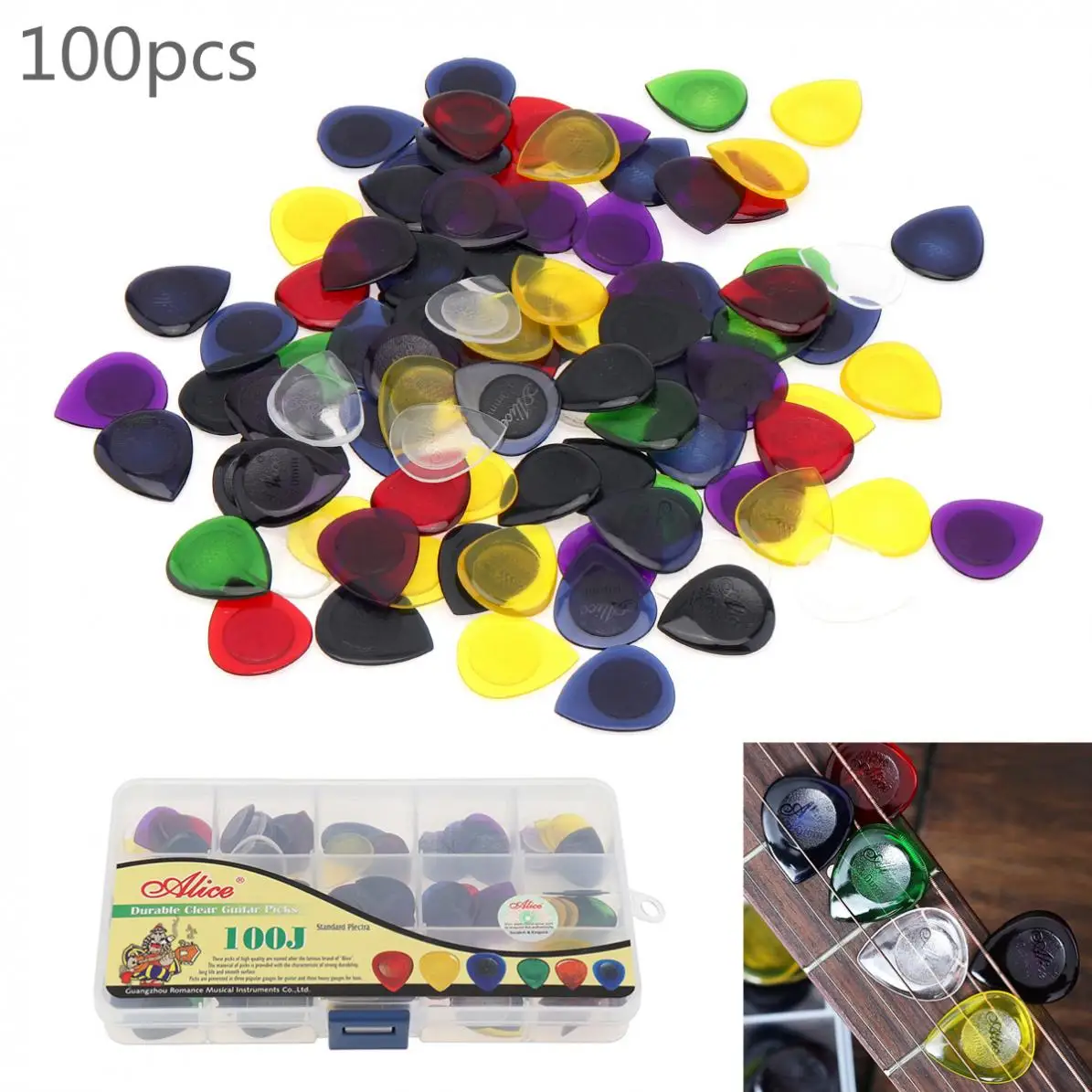 

100 pcs/lot Guitar Picks 1.0/2.0/ 3.0mm ABS Transparent Colorful Skidproof Water Droplets Shape Plectrum for Guitar Bass Ukulele