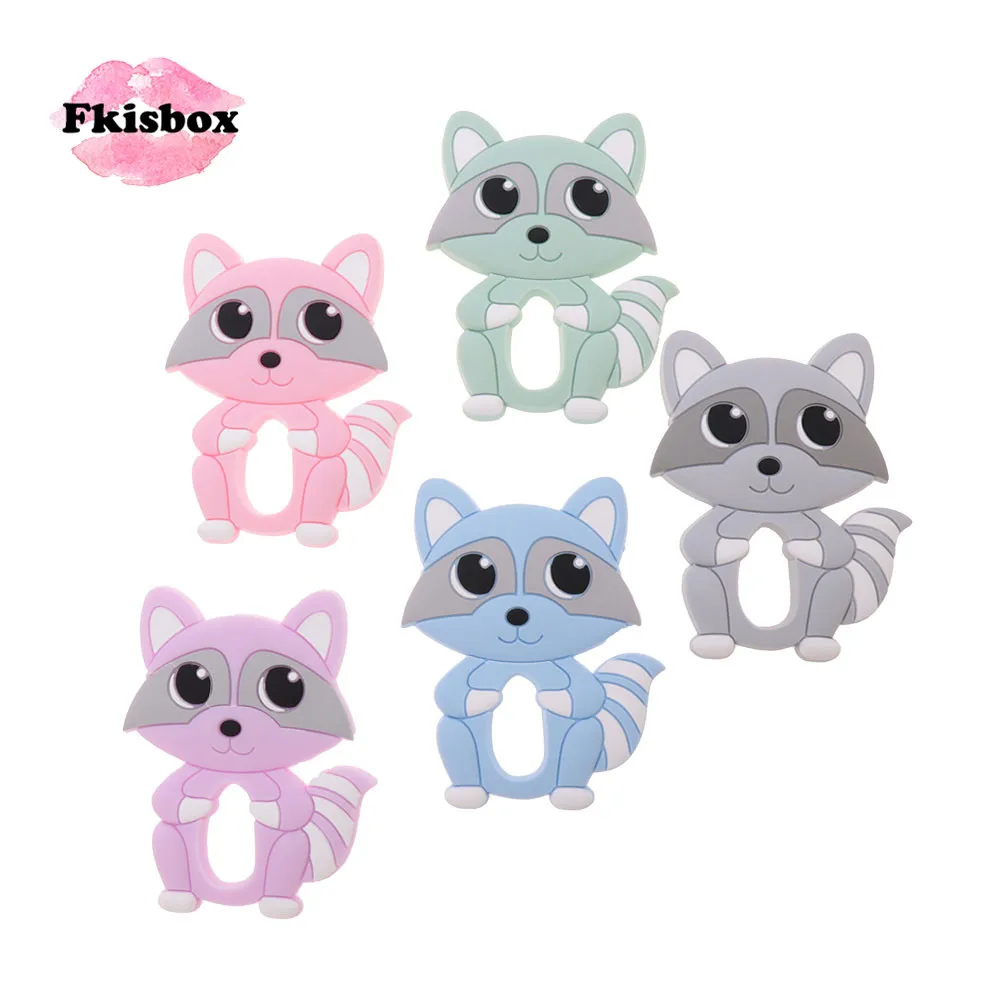 10pcs Raccoon Silicone Teether Food Grade Baby Teething Pacifier Chain Animal Mordedor Rodent Chewable Feeding Toys Pendant