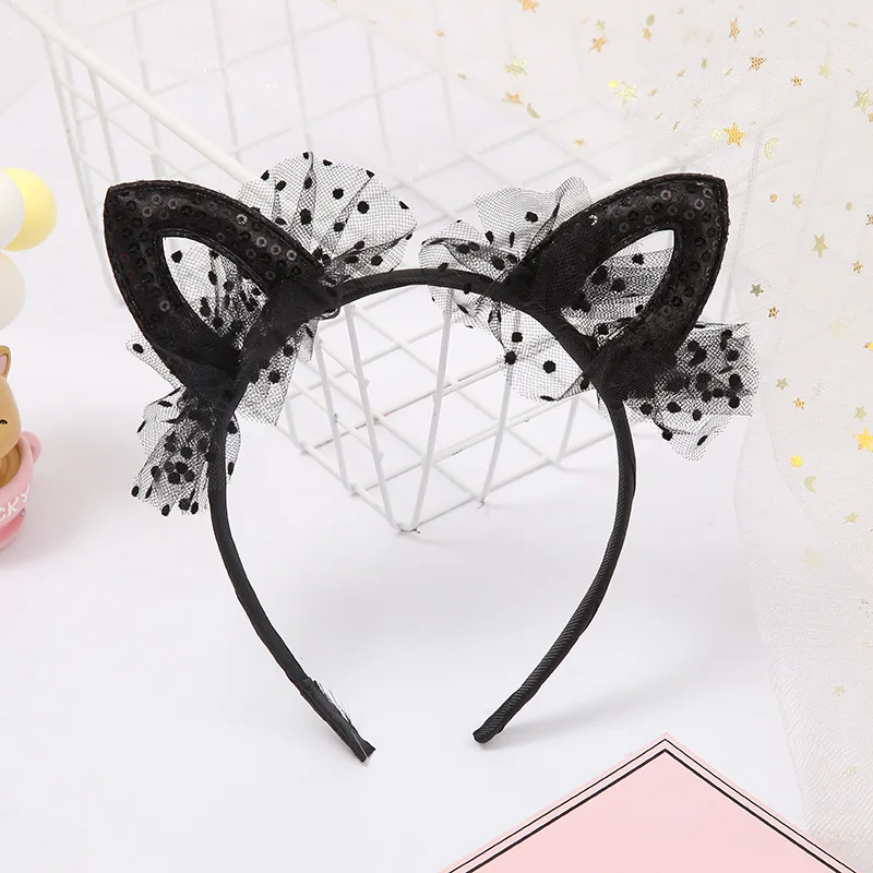 New lace cat ear headband children\'s hair accessories girl princess birthday headband sequin headband