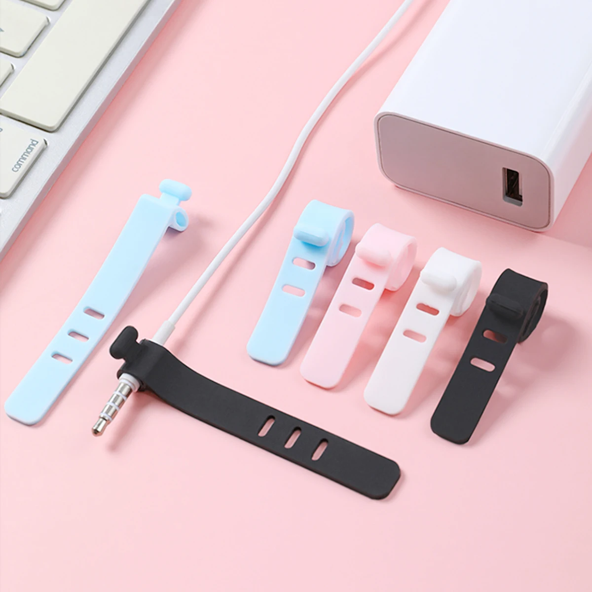 ANKNDO Silicone Cable Ties Reusable Earphone Cable Hook Fastener USB Cable Zip Bundle Wire Cable Organizer PC Cable Management