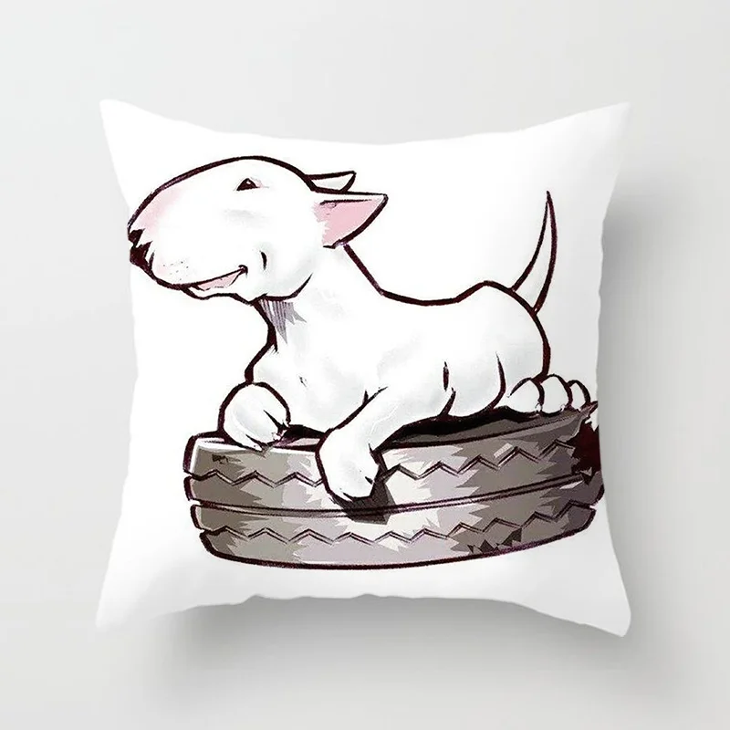 Cartoon Bull Terrier Series Pillow Gift Home Office Decoration  Bedroom Sofa Car Cushion Cover Funda de almohada