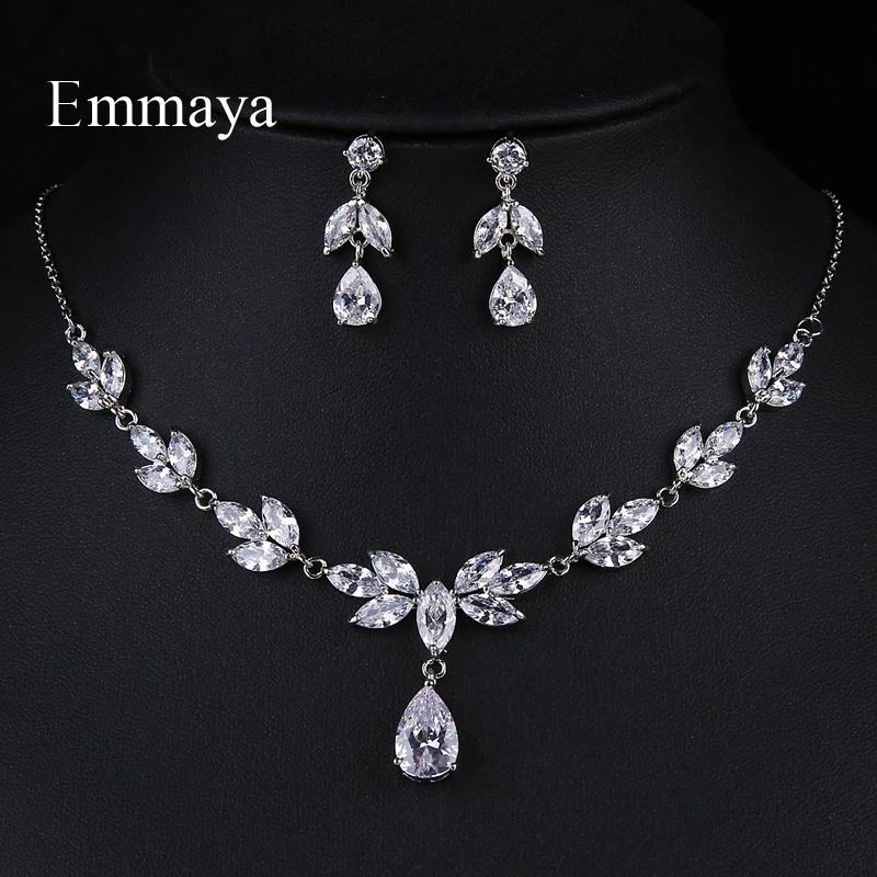 Emmaya New Flower-shape For Women Delicate Earring And Necklace Cubic Zircon Fashion Statement In Party Elegant Jewelry Set