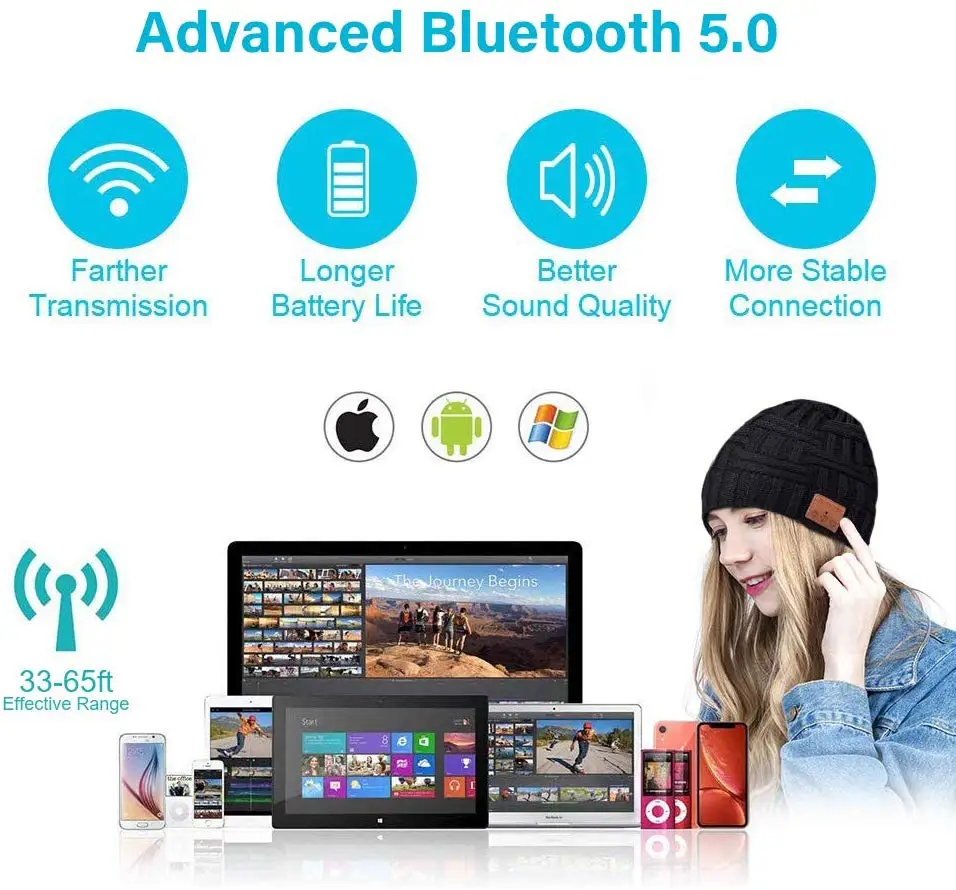 Wireless bluetooth hat Earphone Hat Unisex Winter Outdoor Sport Knitted Hat Stereo Magic Music Headband Cap Headphone