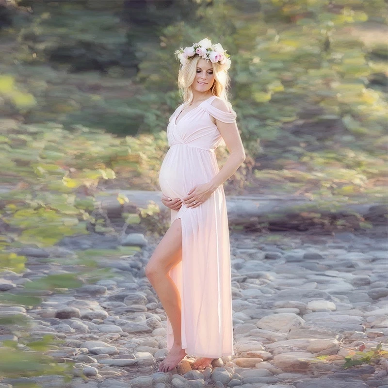 Sexy Maternity Photography Props Long Dress For Pregnant Women Photo Shoot Split Front Pregnancy Dresses Baby Showers Maxi Gown