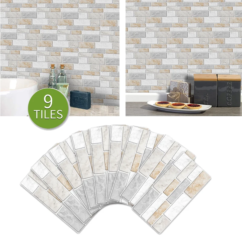 9Pcs 3D Three-dimensional Wall Sticker For Living Room TV Background Wall Sticker Self-adhesive Brick Pattern Wallpaper Decor