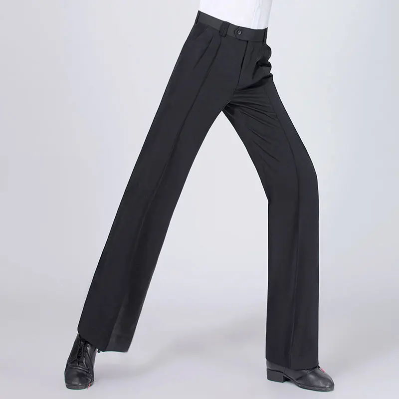 Pantalones de baile latino moderno de doble marca, sección delgada para hombre, pantalones de pierna ancha negros de verano para hombre, ropa para