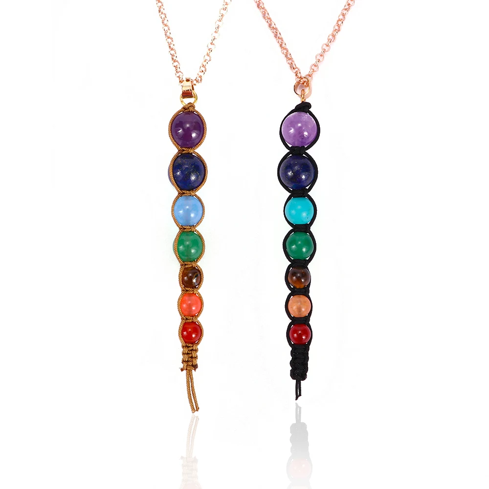 1 pz New Multicolor Lava 7 Chakra guarigione equilibrio perline collana donna Reiki collana con ciondolo gioielli Yoga spirituale