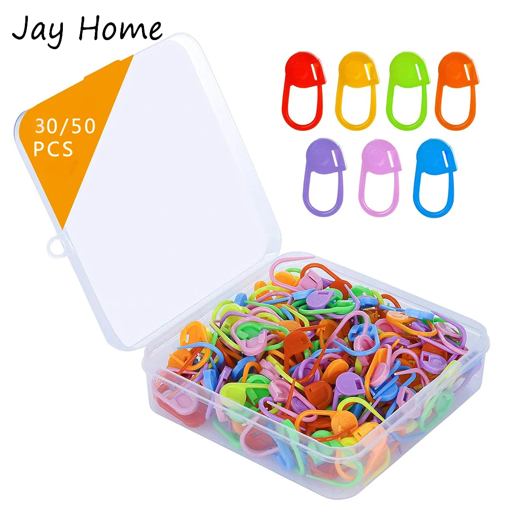 50/30pcs Knitting Crochet Locking Stitch Markers DIY Plastic Safety Pins Weave Stitch Needle Clip Counter with Storage Box