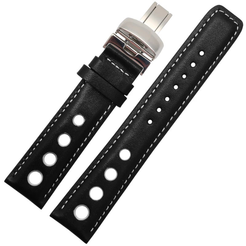 Watchband 20mm Genuine Leather Strap for PRS516 Men‘s Watches Band with Butterfly Clasp Black Brown Soft Cowhide Belt