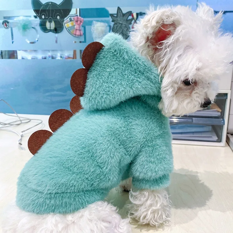 Pet Clothes Funny Dinosaur Cat Costume Winter Warm Dog Clothing Pet Hoodies Sweater Coat for Small Puppy Dog Cat Plush Outfit