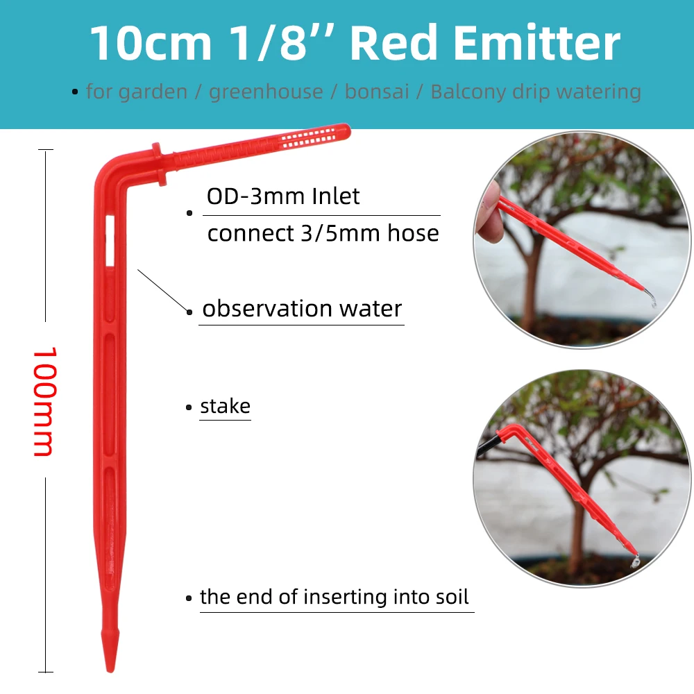 RBCFHl 20-1000pcs 1/8'' Red Drippers 3/5mm Bending Arrow Emitters Garden Potted Irrigation Watering Micro Drip System Fittings