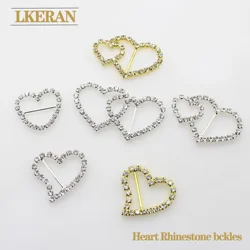 LKERAN Heart Slider buckle Metal Rhinestone buckles 10pcsPcs / Lot Wedding Invitation Ribbon decoration buckle Plated Silver