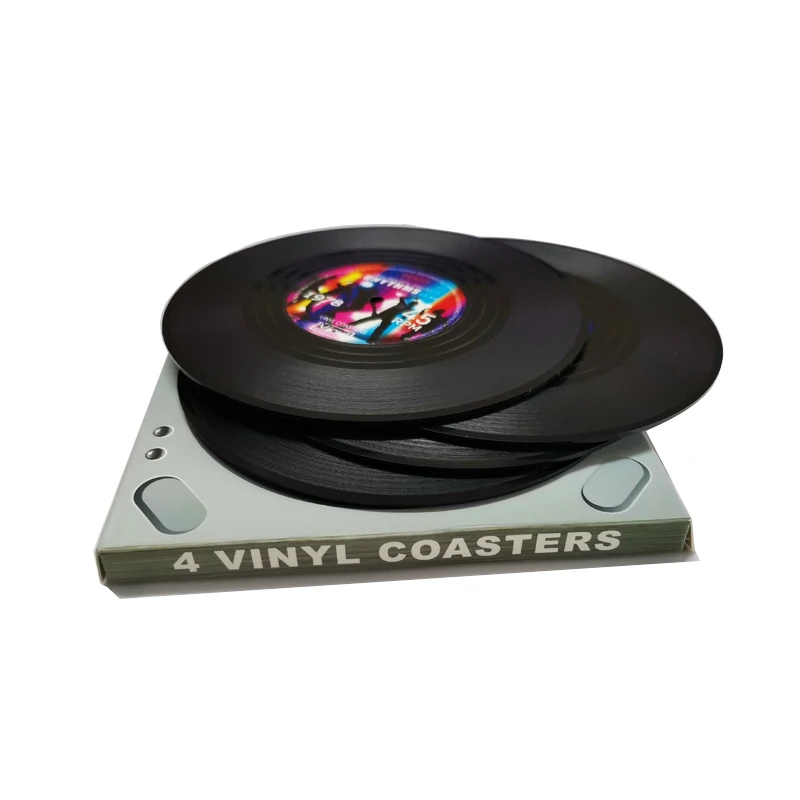 Posavasos de disco de vinilo Retro para bebidas, accesorios de cocina con caja de regalo, tapetes de taza de CD divertidos, 10 piezas