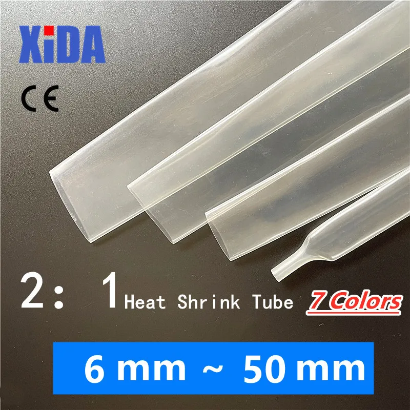 1 Meter 2:1 Transparent Clear Heat Shrink Tube 6 8 10 12 14 16 18 20 30 40 50MM Shrinkable Tubing Cable Sleeving Wrap Wire Kits