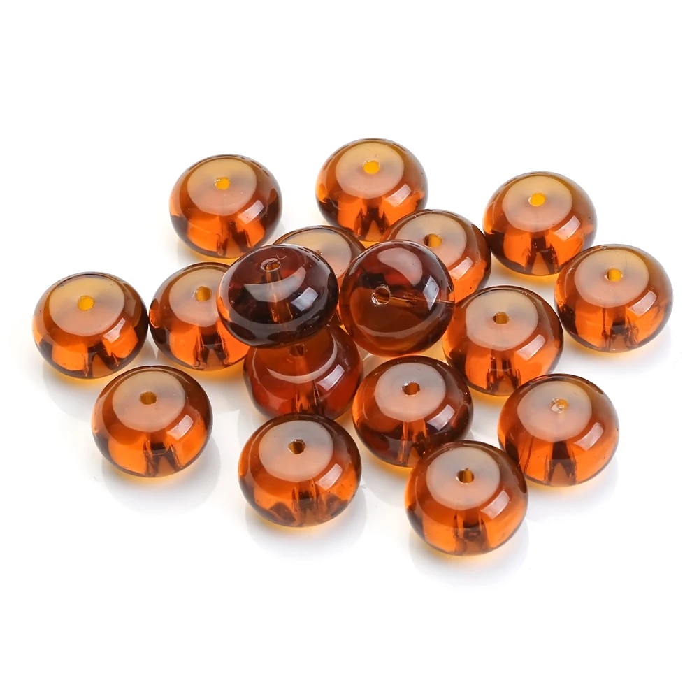 10Pcs/Lot 16mm Smooth Crystal Glass Round Loose Flat Pendant Beads Brown Color For DIY Making Charm Bracelets Jewelry Accessory