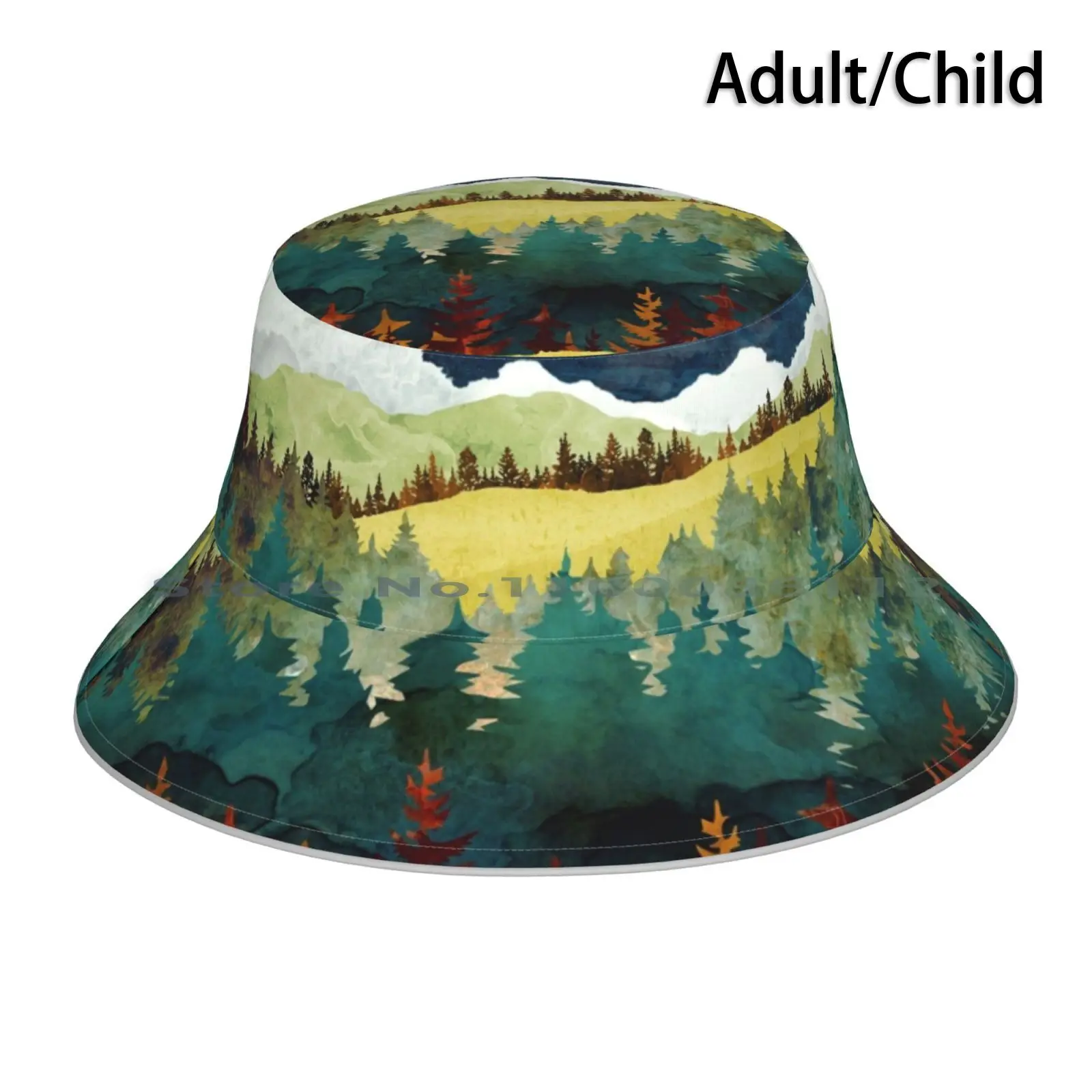 Autumn Moon Bucket Hat Sun Cap Autumn Season Nature Trees Forest Mountain Hills Landscape Organic Adventure Travel Wanderlust