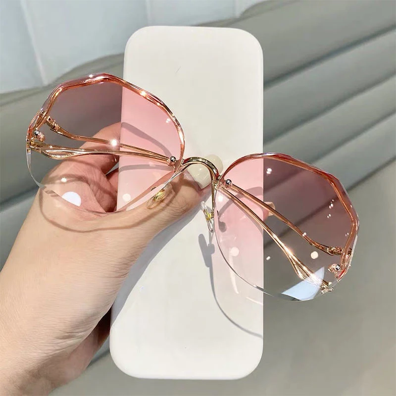 Mode Tee Farbverlauf Sonnenbrille Frauen Ozean Wasser geschnitten getrimmte Linse Metall gebogene Tempel Sonnenbrille weiblich uv400 – Detail 7