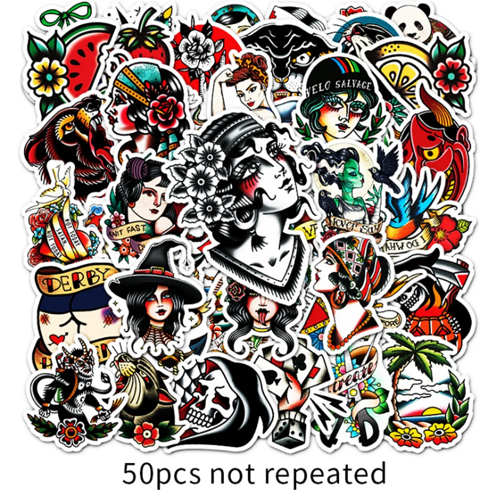 10/30/50PCS Tattoo Rose Skull Pattern Graffiti Hand Account Notebook Luggage Decoration Waterproof Stickers Wholesale