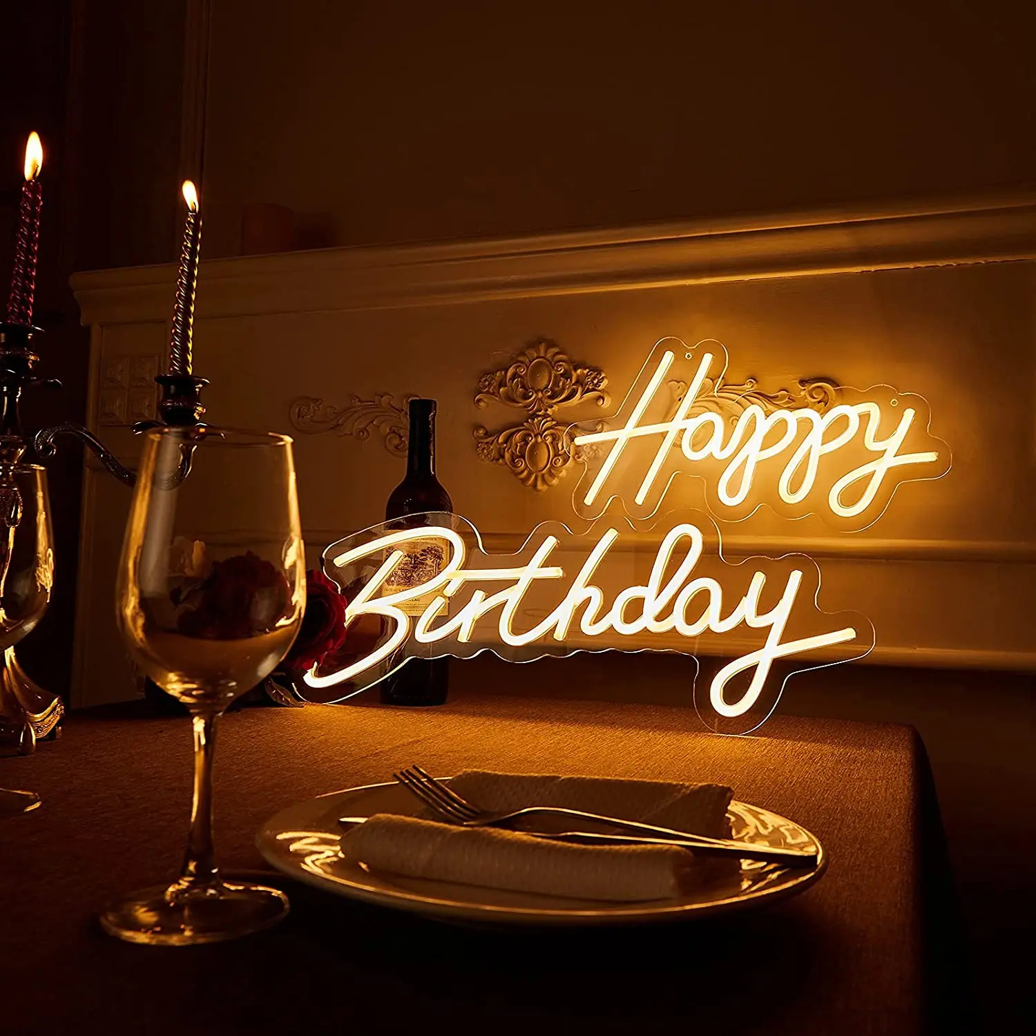 23 ''x 16 ''led Light Happy Birthday insegne al Neon Light Party Flex acrilico trasparente Neon Light Sign Bar Home Decor Decor Lamp