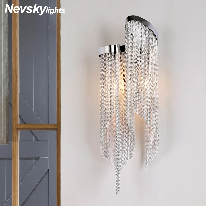 

Modern silver sconces decorative wall lamp for living room Wall lamp with golden fringe bedroom Aluminum wall light for kitchen