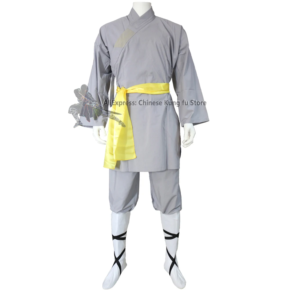 Popular Gray Cotton Shaolin Monk Robe Kung fu Uniform Wing Chun Martial arts Tai chi Suit