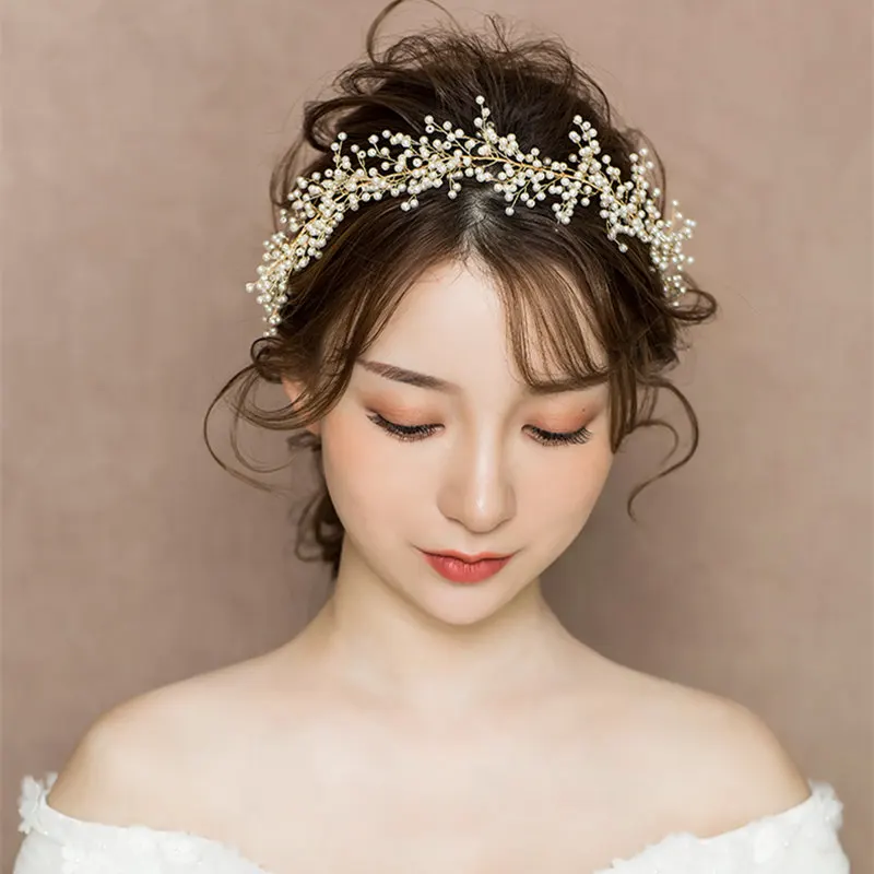 FORSEVEN Gold/Silver Color Pearls Headband Headpieces Women Kids Tiara Bride coroa Noiva Wedding Hair Jewelry Accessories