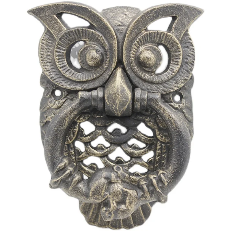 

One PC Metal Owl Figure Cast Iron Brown Color Wall Arts Door Knockers Handmade Craft Rings Handle Knocker Hardware for Garden