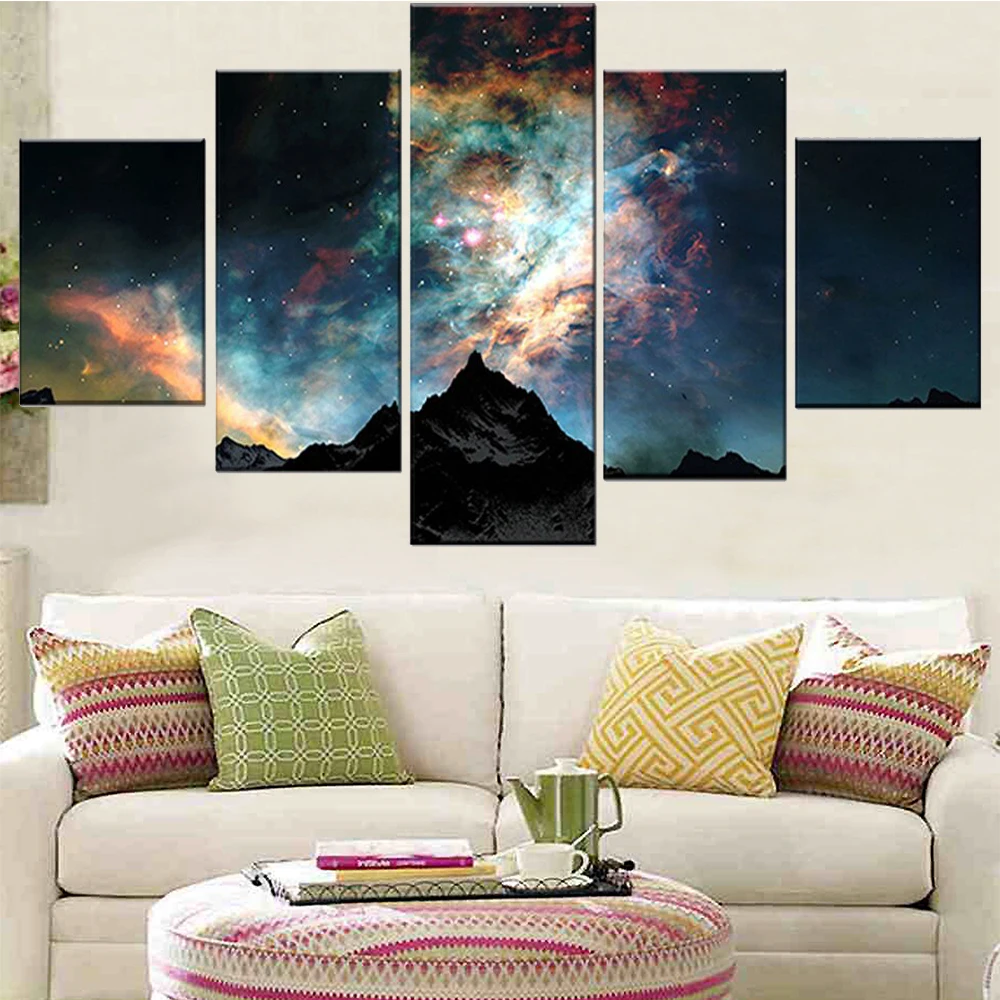 

5 Pieces Wall Art Canvas Painting Starry Sky Abstract Landscape Poster Modular Pictures Home Decoration Modern Living Room