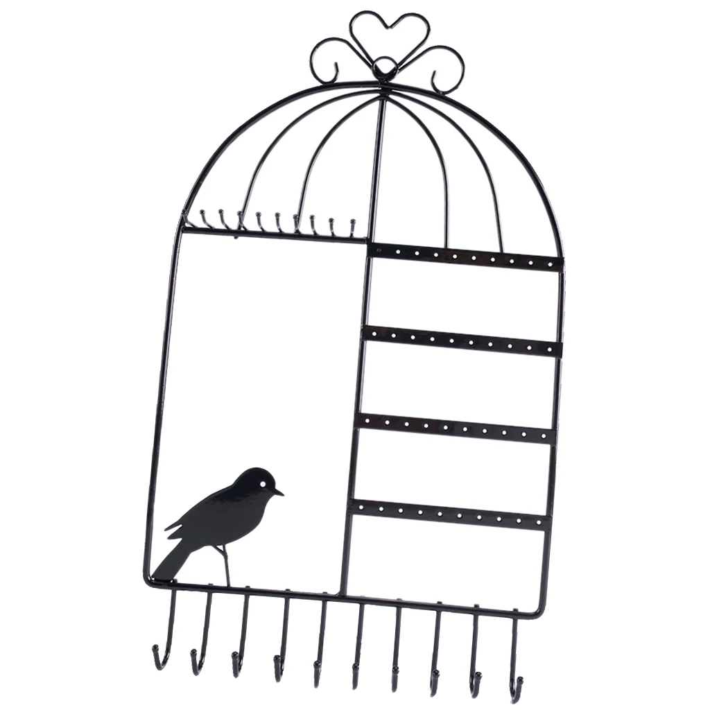 Novelty Metal Wall Mount Birdcage Jewelry Organizer Earrings Necklace Holder Hanger