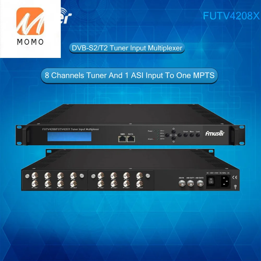 FUTV4208 8 sintonizador IRD (entrada RF 8 DVB-S2/T2, 1 ASI in, 2 ASI 1 salida IP) multiplexor