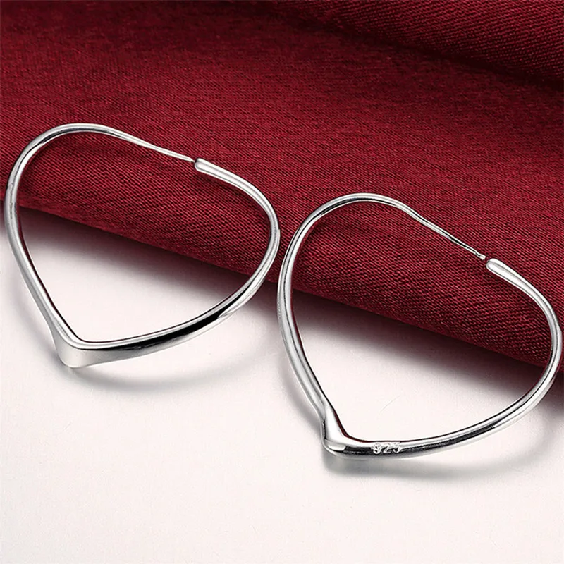 925 Sterling Silver Heart Hoop Earrings For Woman Wedding Engagement Party Fashion Charm Jewelry Gift