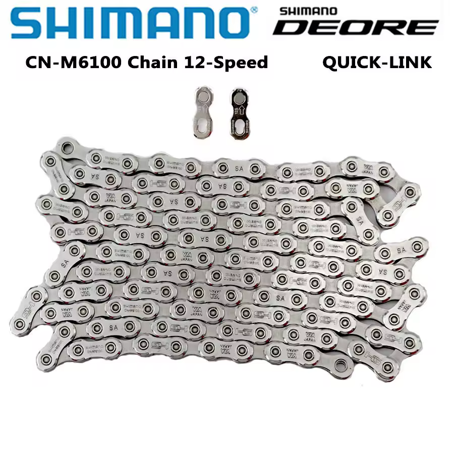 Cadena Shimano DEORE CN-M6100 de 12 Velocidades para Bicicleta de Montaña, Cadena de 118L/124L, Piezas de Bicicleta, QUICK-LINK