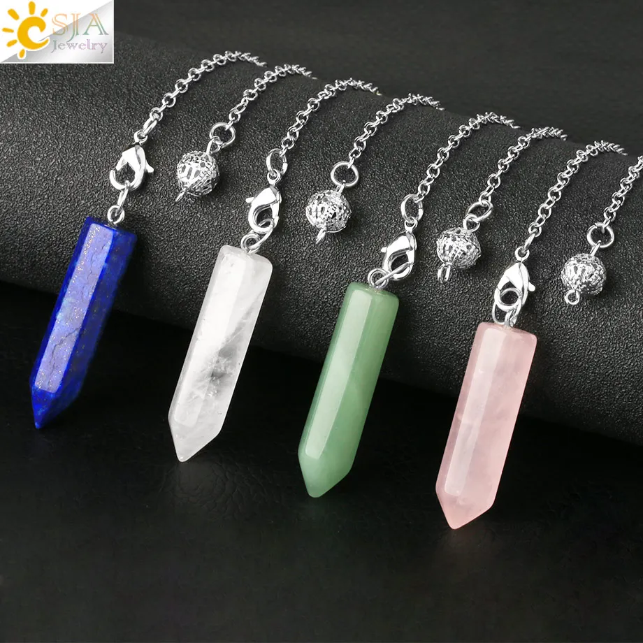 Péndulo de Columna Hexagonal de Piedra Natural CSJA, Pilar de Cristal Puntiagudo para Radiestesia Wicca, Amuleto de Reiki, Péndulo Simple G622