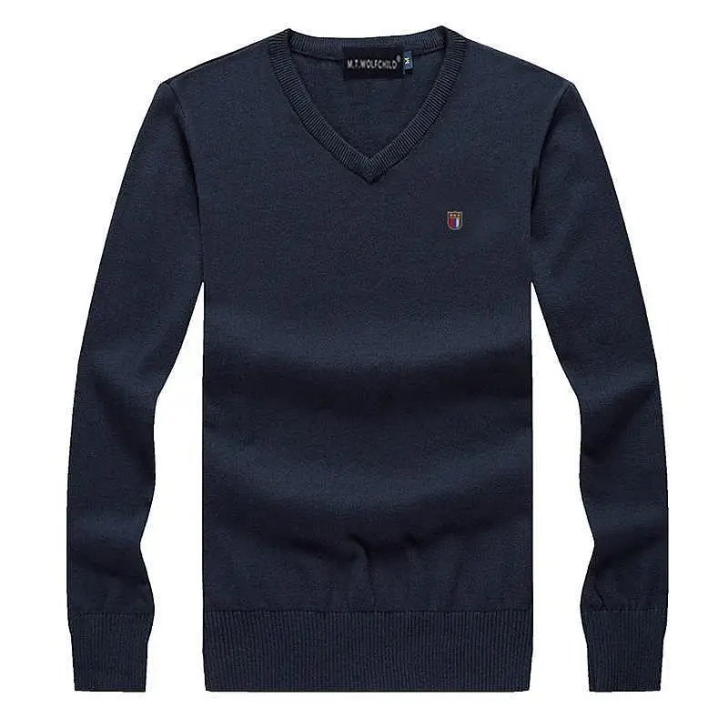 100% Cotton Spring Autumn Solid Men Sweaters Casual Long Sleeve Knitted Pullovers V-Neck Sweaters Homme Clothes Fit Slim Tops