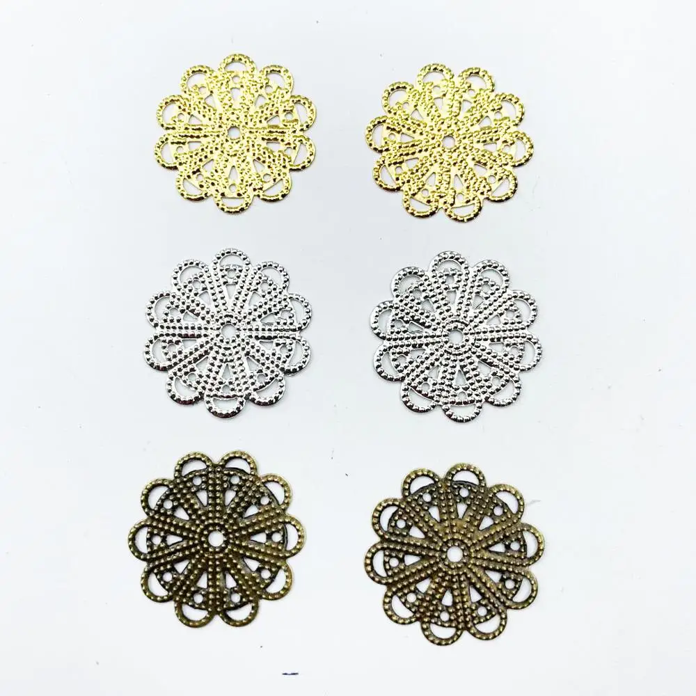 40 pieces / lot 22mm  Metal Filigree flower Lace Slice Charms base Setting Jewelry DIY Components Findings07762